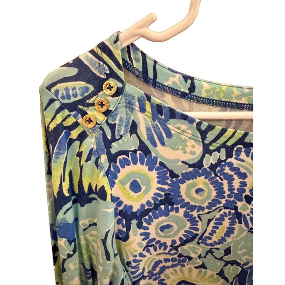 Lilly Pulitzer Top Sz M Dark Blue Green Tropical Indigo Sunset Soft Cotton - Picture 3 of 8